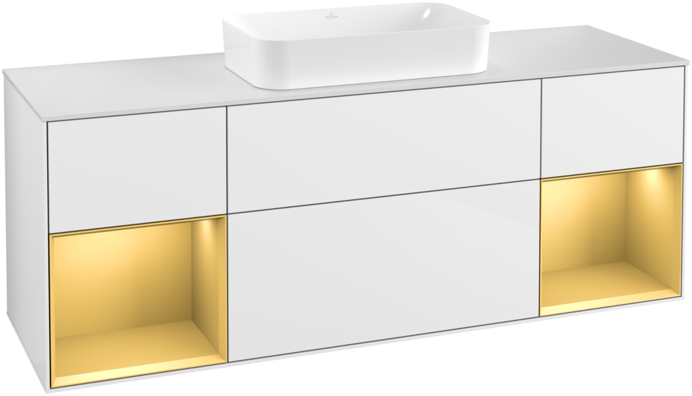 Тумба под раковину Villeroy & Boch Finion 160х50,1 см с подсветкой МДФ глянцевый белый лак/стекло белое матовое F331HFGF