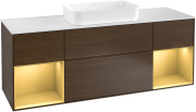 Тумба под раковину Villeroy & Boch Finion 160х50,1 см с подсветкой МДФ шпон грецкого ореха/стекло белое матовое F331HFGN