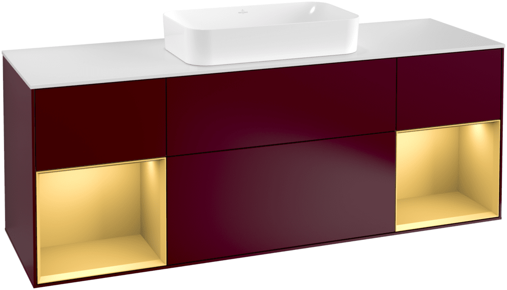 Тумба під раковину Villeroy & Boch Finion 160х50,1 см з підсвічуванням МДФ півонія матовий лак/скло біле матове F331HFHB