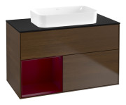 Тумба под раковину Villeroy & Boch Finion 100х50,1 см с подсветкой МДФ шпон грецкого ореха/стекло черное матовое F652HBGN