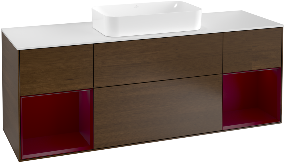 Тумба под раковину Villeroy & Boch Finion 160х50,1 см с подсветкой МДФ шпон грецкого ореха/стекло белое матовое F331HBGN