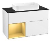 Тумба під раковину Villeroy & Boch Finion 100х50,1 см із підсвічуванням МДФ білий глянцевий лак/скло чорне матове F652HFGF