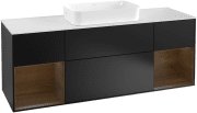 Тумба під раковину Villeroy & Boch Finion 160х50,1 см із підсвічуванням МДФ чорний матовий лак/скло біле матове F331GNPD