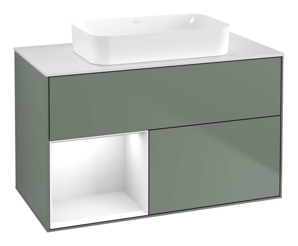 Тумба під раковину Villeroy & Boch Finion 100х50,1 см із підсвічуванням МДФ оливковий матовий лак/скло біле матове F651GFGM