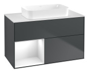 Тумба под раковину Villeroy & Boch Finion 100х50,1 см с подсветкой МДФ темно-синий матовый лак/стекло белое матовое F651GFHG