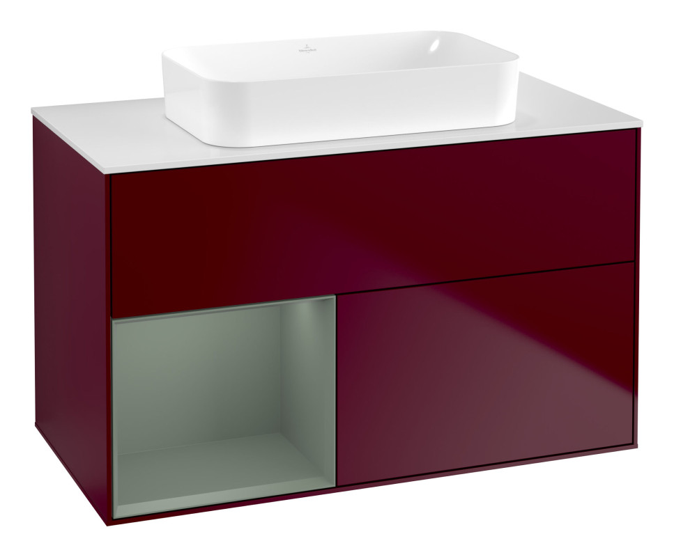 Тумба под раковину Villeroy & Boch Finion 100х50,1 см с подсветкой МДФ пион матовый лак/стекло белое матовое F651GMHB