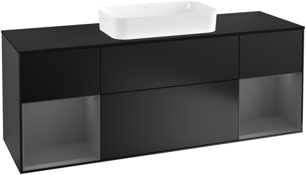 Тумба под раковину Villeroy & Boch Finion 160х50,1 см с подсветкой МДФ черный матовый лак/стекло черное матовое F332GKPD