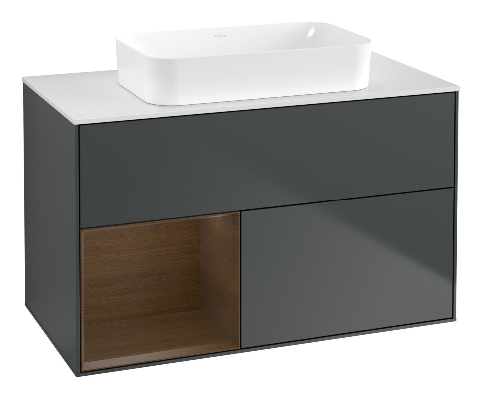 Тумба под раковину Villeroy & Boch Finion 100х50,1 см с подсветкой МДФ темно-синий матовый лак/стекло белое матовое F651GNHG