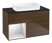 Тумба под раковину Villeroy & Boch Finion 100х50,1 см с подсветкой МДФ шпон грецкого ореха/стекло черное матовое F652MTGN