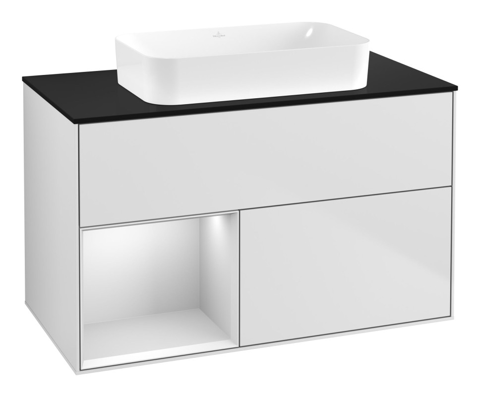Тумба під раковину Villeroy & Boch Finion 100х50,1 см із підсвічуванням МДФ білий матовий лак/скло чорне матове F652MTMT