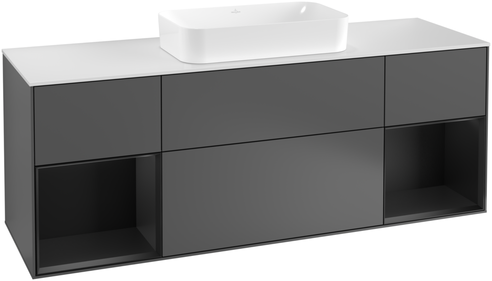 Тумба під раковину Villeroy & Boch Finion 160х50,1 см із підсвічуванням МДФ антрацит матовий лак/скло біле матове F331PDGK