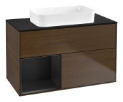 Тумба под раковину Villeroy & Boch Finion 100х50,1 см с подсветкой МДФ шпон грецкого ореха/стекло черное матовое F652PDGN