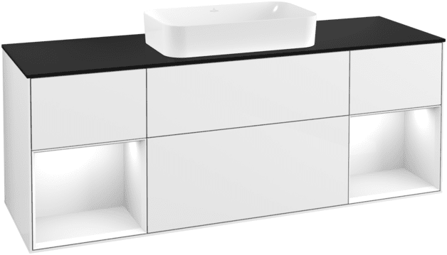 Тумба під раковину Villeroy & Boch Finion 160х50,1 см з підсвічуванням МДФ білий глянцевий лак/скло чорне матове F332GFGF