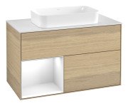 Тумба під раковину Villeroy & Boch Finion 100х50,1 см із підсвічуванням МДФ шпон дуба/скло біле матове F651GFPC