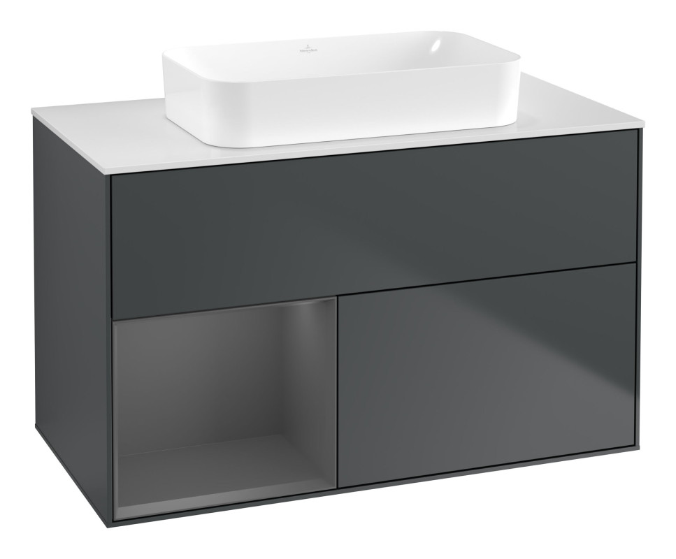 Тумба під раковину Villeroy & Boch Finion 100х50,1 см із підсвічуванням МДФ темно-синій матовий лак/скло біле матове F651GKHG