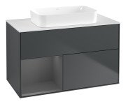 Тумба під раковину Villeroy & Boch Finion 100х50,1 см із підсвічуванням МДФ темно-синій матовий лак/скло біле матове F651GKHG