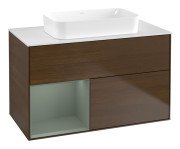 Тумба під раковину Villeroy & Boch Finion 100х50,1 см із підсвічуванням МДФ шпон волоського горіха/скло біле матове F651GMGN