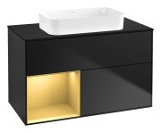 Тумба под раковину Villeroy & Boch Finion 100х50,1 см с подсветкой МДФ черный матовый лак/стекло черное матовое F652HFPD