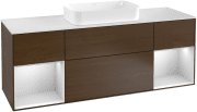 Тумба під раковину Villeroy & Boch Finion 160х50,1 см із підсвічуванням МДФ шпон волоського горіха/скло біле матове F331MTGN