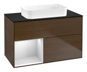 Тумба под раковину Villeroy & Boch Finion 100х50,1 см с подсветкой МДФ шпон грецкого ореха/стекло черное матовое F652MTGN