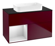 Тумба під раковину Villeroy & Boch Finion 100х50,1 см з підсвічуванням МДФ півонія матовий лак/скло чорне матове F652MTHB