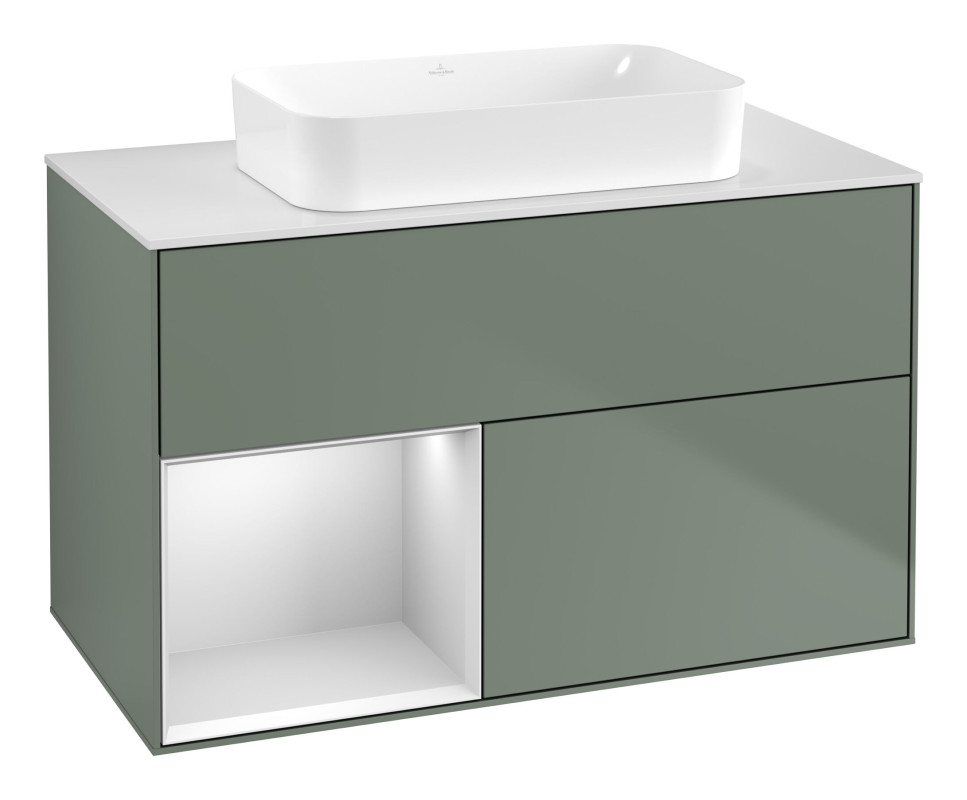 Тумба под раковину Villeroy & Boch Finion 100х50,1 см с подсветкой МДФ оливковый матовый лак/стекло белое матовое F651MTGM