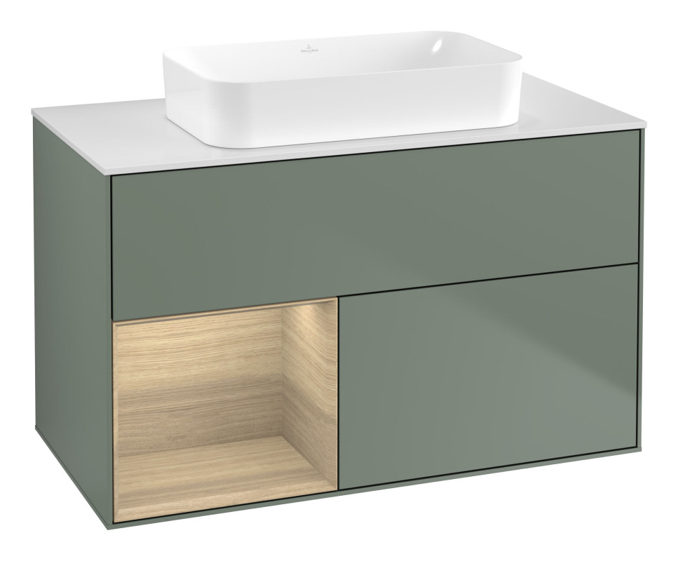 Тумба під раковину Villeroy & Boch Finion 100х50,1 см із підсвічуванням МДФ оливковий матовий лак/скло біле матове F651PCGM