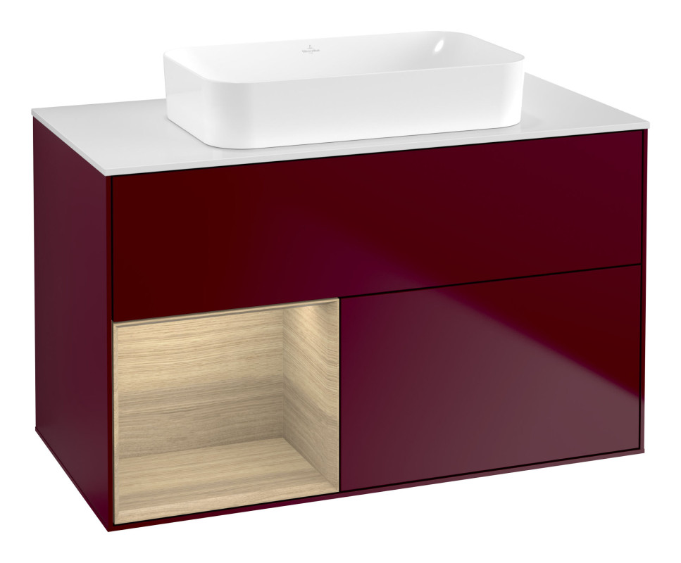 Тумба под раковину Villeroy & Boch Finion 100х50,1 см с подсветкой МДФ пион матовый лак/стекло белое матовое F651PCHB