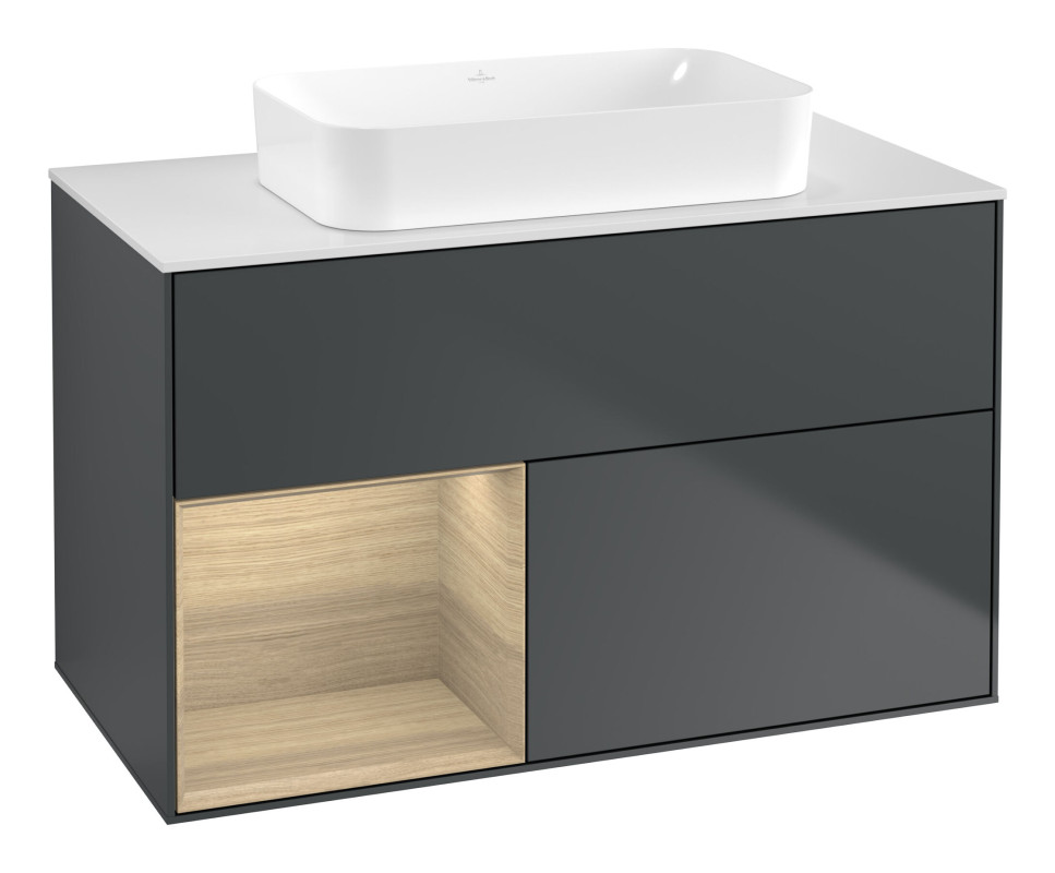 Тумба под раковину Villeroy & Boch Finion 100х50,1 см с подсветкой МДФ темно-синий матовый лак/стекло белое матовое F651PCHG