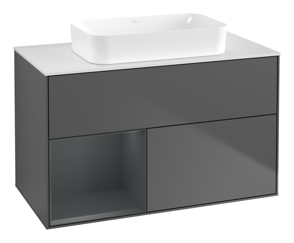 Тумба под раковину Villeroy & Boch Finion 100х50,1 см с подсветкой МДФ антрацит матовый лак/стекло белое матовое F651HGGK