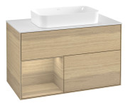 Тумба под раковину Villeroy & Boch Finion 100х50,1 см с подсветкой МДФ шпон дуба/стекло белое матовое F651PCPC