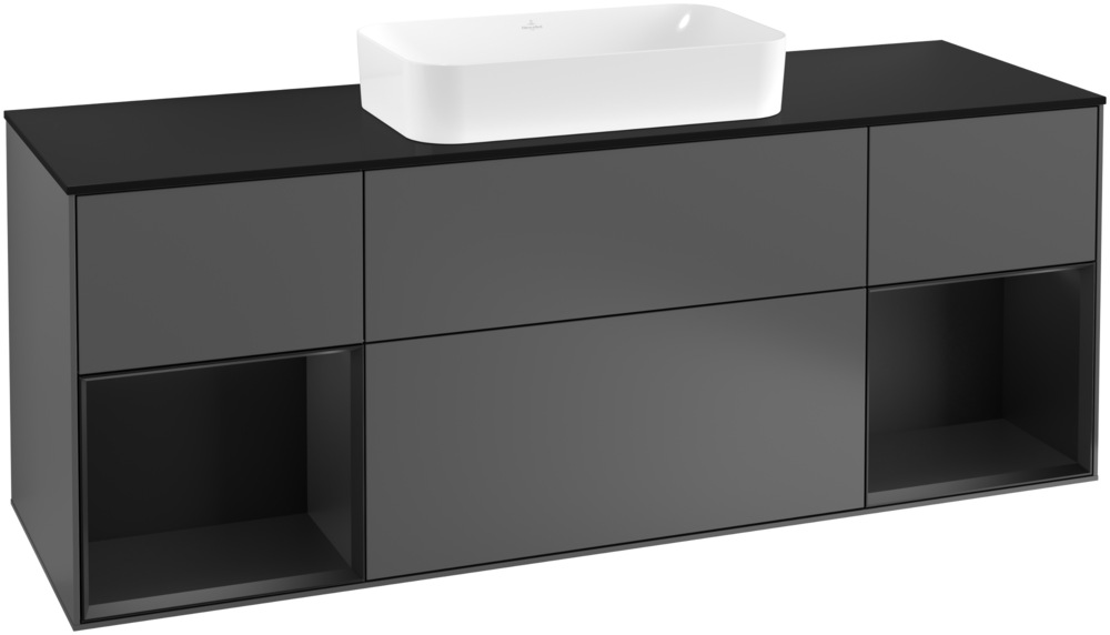 Тумба под раковину Villeroy & Boch Finion 160х50,1 см с подсветкой МДФ антрацит матовый лак/стекло черное матовое F332PDGK