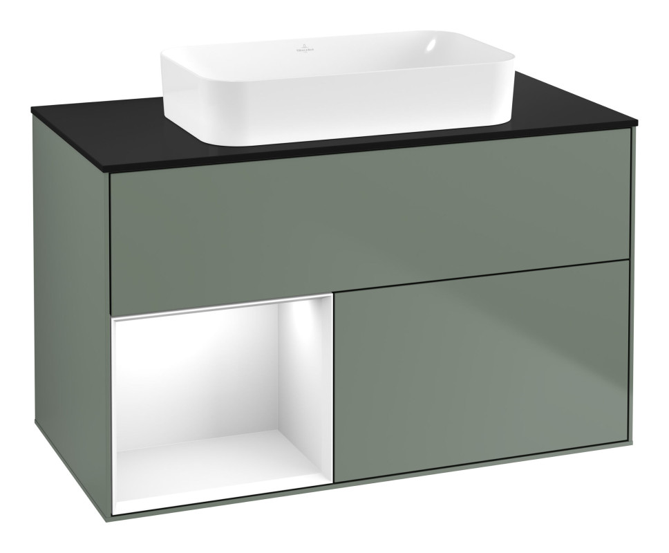 Тумба под раковину Villeroy & Boch Finion 100х50,1 см с подсветкой МДФ оливковый матовый лак/стекло черное матовое F652GFGM