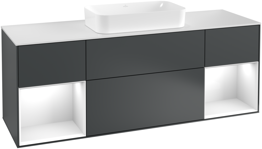 Тумба під раковину Villeroy & Boch Finion 160х50,1 см із підсвічуванням МДФ темно-синій матовий лак/скло біле матове F331GFHG