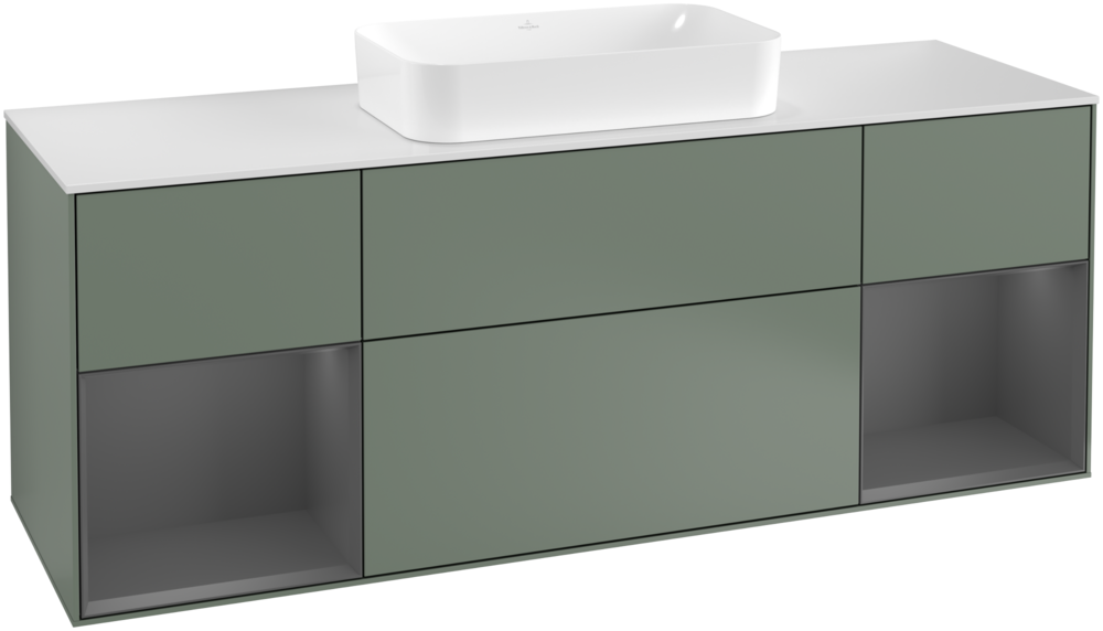 Тумба під раковину Villeroy & Boch Finion 160х50,1 см із підсвічуванням МДФ оливковий матовий лак/скло біле матове F331GKGM