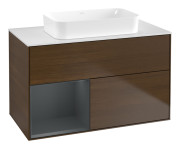 Тумба под раковину Villeroy & Boch Finion 100х50,1 см с подсветкой МДФ шпон грецкого ореха/стекло белое матовое F651HGGN