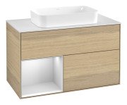 Тумба под раковину Villeroy & Boch Finion 100х50,1 см с подсветкой МДФ шпон дуба/стекло белое матовое F651MTPC