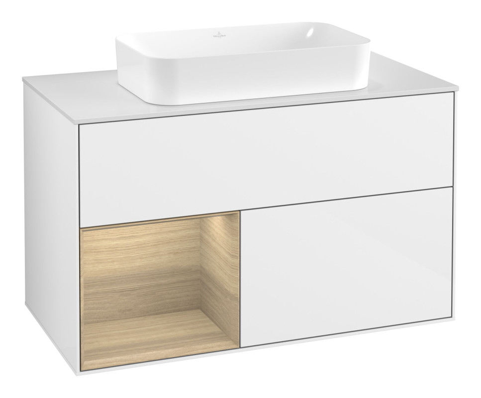 Тумба під раковину Villeroy & Boch Finion 100х50,1 см з підсвіткою МДФ білий глянцевий лак/скло біле матове F651PCGF