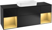 Тумба под раковину Villeroy & Boch Finion 160х50,1 см с подсветкой МДФ черный матовый лак/стекло черное матовое F332HFPD