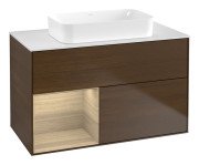 Тумба під раковину Villeroy & Boch Finion 100х50,1 см із підсвічуванням МДФ шпон волоського горіха/скло біле матове F651PCGN