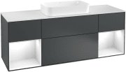 Тумба під раковину Villeroy & Boch Finion 160х50,1 см із підсвічуванням МДФ темно-синій матовий лак/скло біле матове F331GFHG