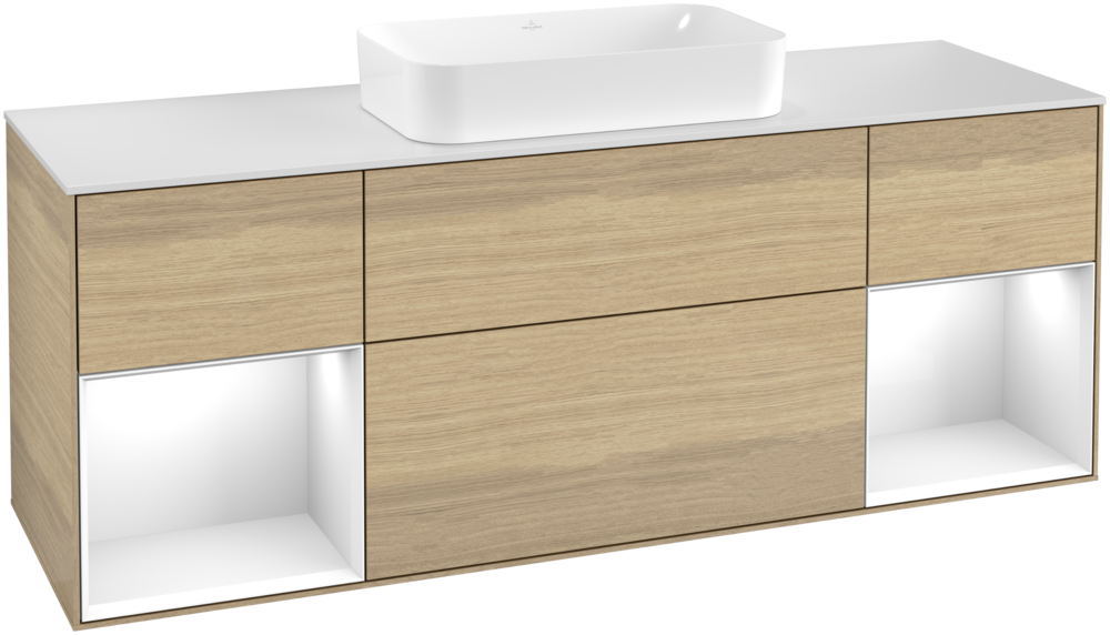 Тумба под раковину Villeroy & Boch Finion 160х50,1 см с подсветкой МДФ шпон дуба/стекло белое матовое F331GFPC