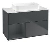 Тумба под раковину Villeroy & Boch Finion 100х50,1 см с подсветкой МДФ темно-синий матовый лак/стекло белое матовое F651HGHG