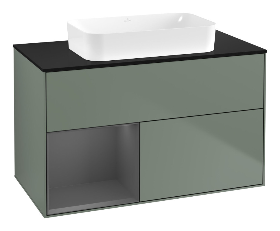 Тумба под раковину Villeroy & Boch Finion 100х50,1 см с подсветкой МДФ оливковый матовый лак/стекло черное матовое F652GKGM