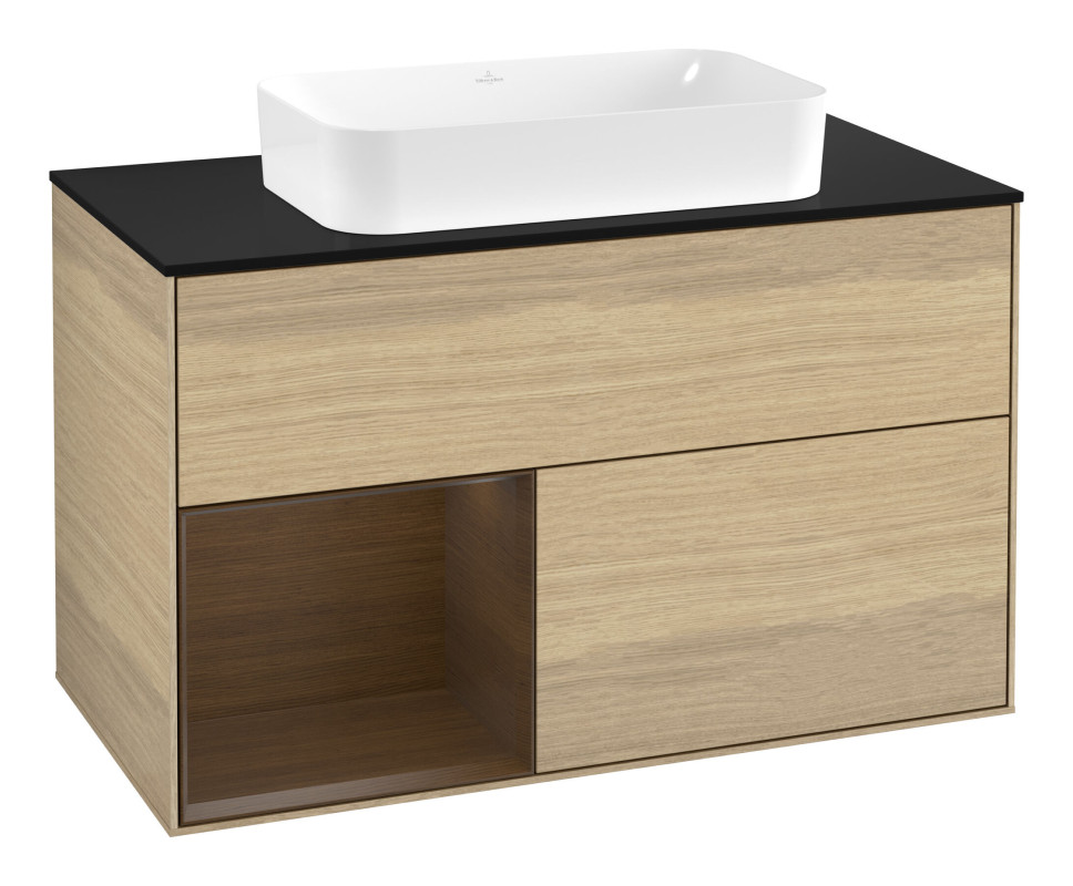 Тумба под раковину Villeroy & Boch Finion 100х50,1 см с подсветкой МДФ шпон дуба/стекло черное матовое F652GNPC
