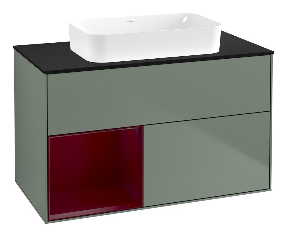 Тумба под раковину Villeroy & Boch Finion 100х50,1 см с подсветкой МДФ оливковый матовый лак/стекло черное матовое F652HBGM