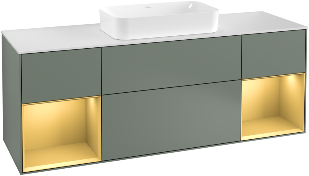 Тумба под раковину Villeroy & Boch Finion 160х50,1 см с подсветкой МДФ оливковый матовый лак/стекло белое матовое F331HFGM