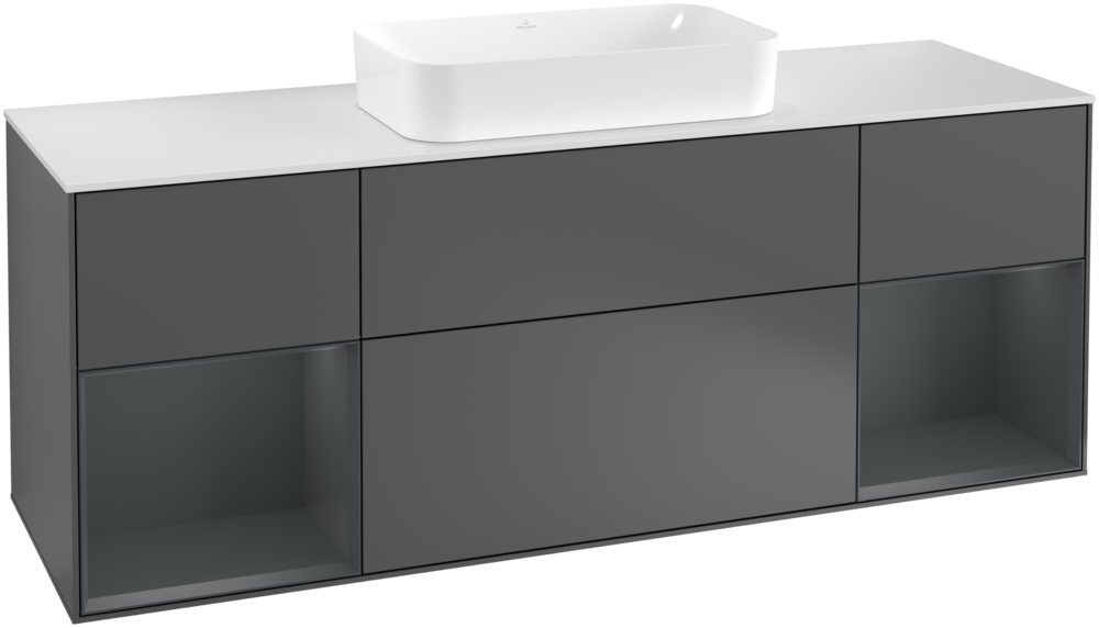 Тумба под раковину Villeroy & Boch Finion 160х50,1 см с подсветкой МДФ антрацит матовый лак/стекло белое матовое F331HGGK