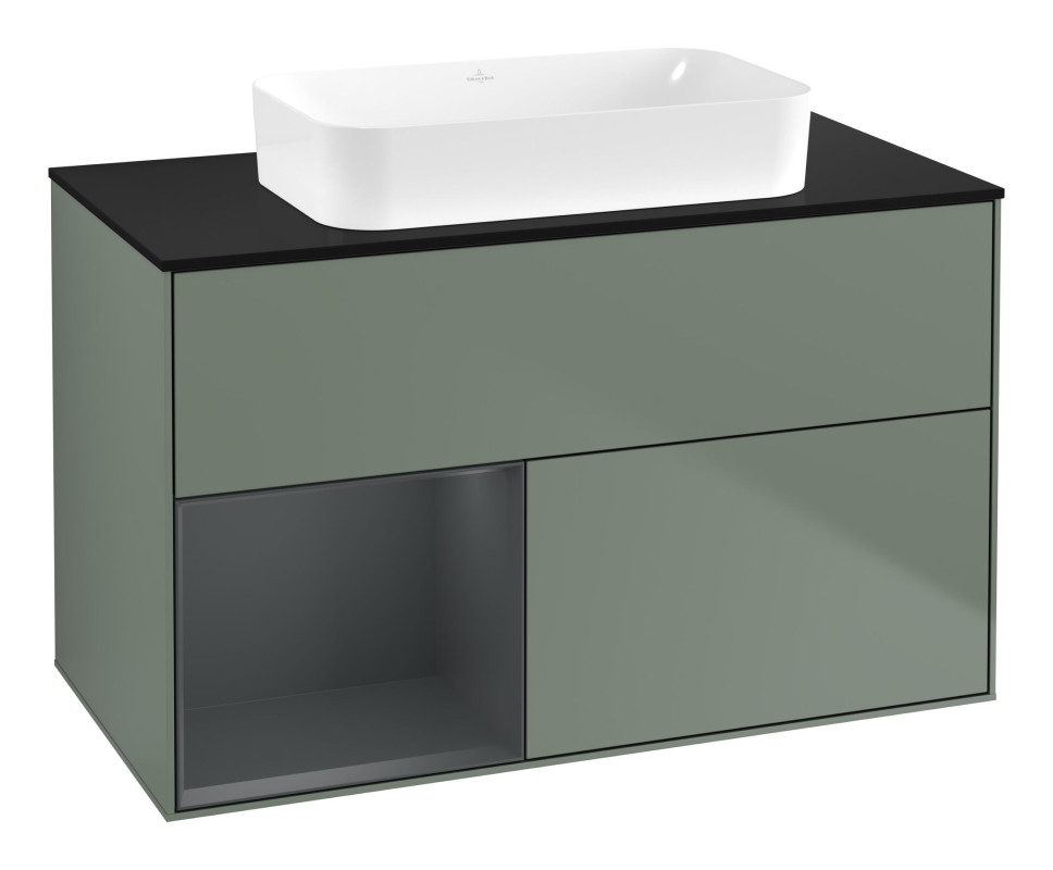 Тумба под раковину Villeroy & Boch Finion 100х50,1 см с подсветкой МДФ оливковый матовый лак/стекло черное матовое F652HGGM