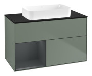 Тумба під раковину Villeroy & Boch Finion 100х50,1 см із підсвічуванням МДФ оливковий матовий лак/скло чорне матове F652HGGM